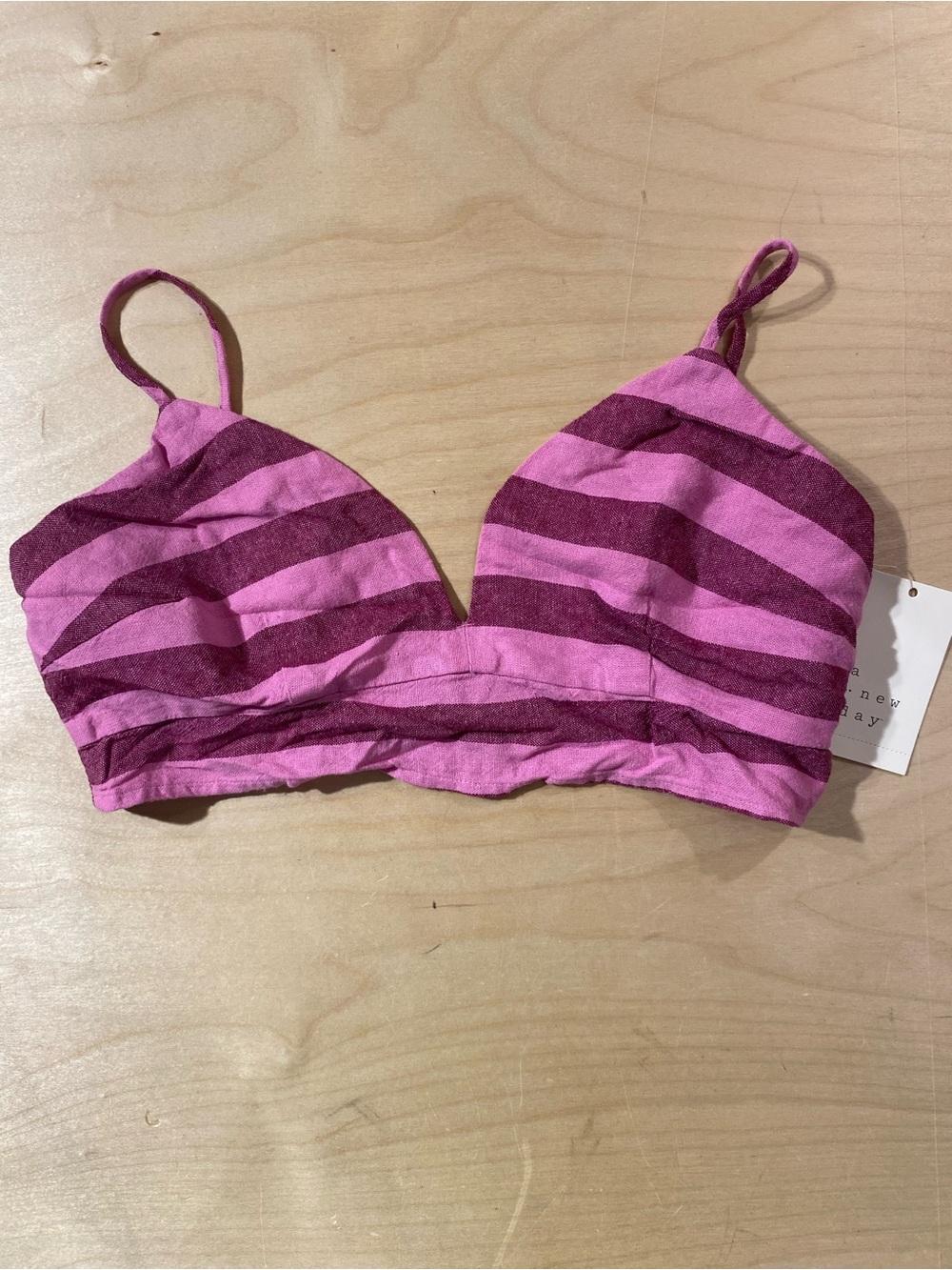 A New Day Pink Striped Women's Swim Top Small (CG)